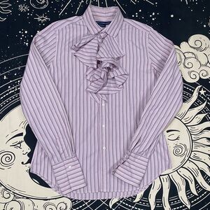 Ralph Lauren Sport Ruffle Shirt Stripped Blouse Womens Large Preppy Luxury